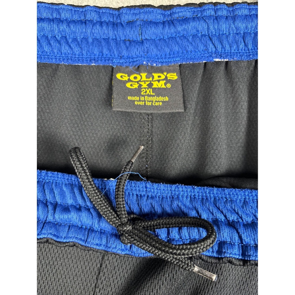 Gold's Gym Mesh Athletic Training Shorts 2XL Black Blue Drawstring Pockets - Picture 7 of 10
